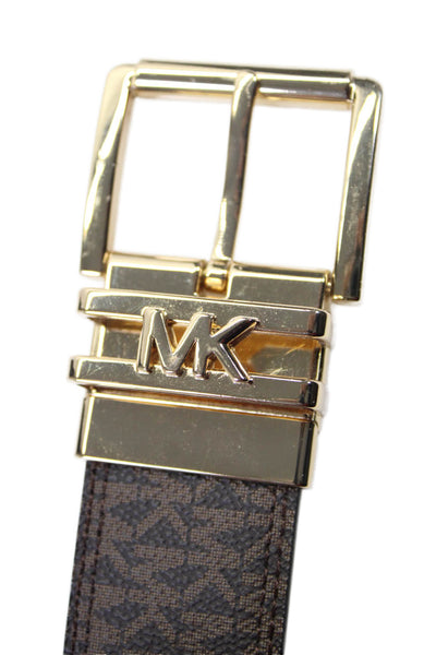 Michael Kors Women's Reversible Buckle Closure Monogram Textured Belt Brown Size