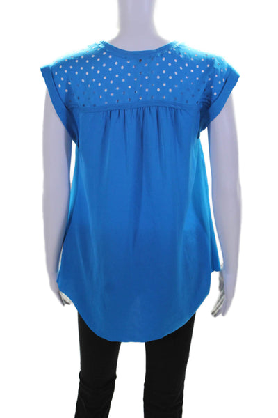 Rebecca Taylor Womens Blue Cut Out V-Neck Front Zip Sleeveless Blouse Top Size 0