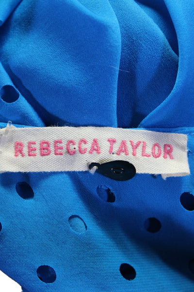 Rebecca Taylor Womens Blue Cut Out V-Neck Front Zip Sleeveless Blouse Top Size 0