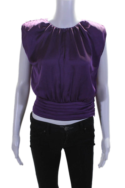 Ramy Brook Womens Plum V-Neck Drape Detail Sleeveless Blouse Top Size S