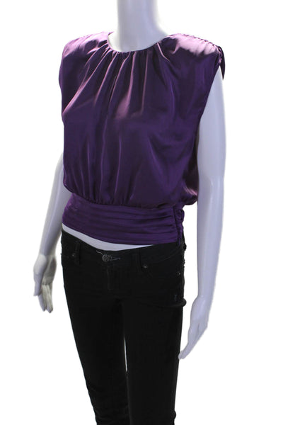 Ramy Brook Womens Plum V-Neck Drape Detail Sleeveless Blouse Top Size S