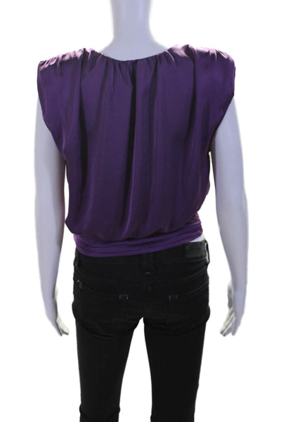 Ramy Brook Womens Plum V-Neck Drape Detail Sleeveless Blouse Top Size S