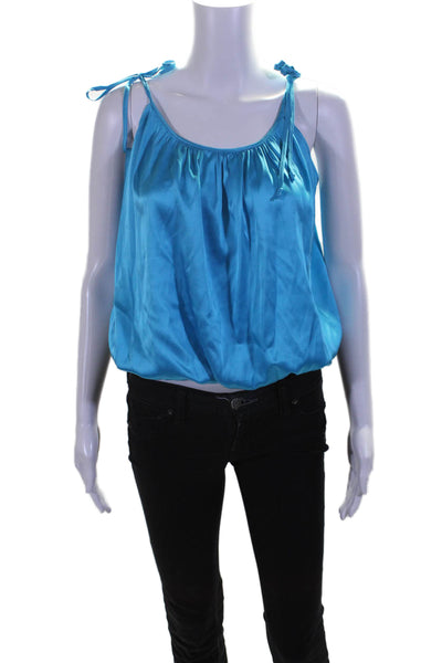 Ramy Brook Womens Silk Blue Scoop Neck Elastic Sleeveless Blouse Top Size XS