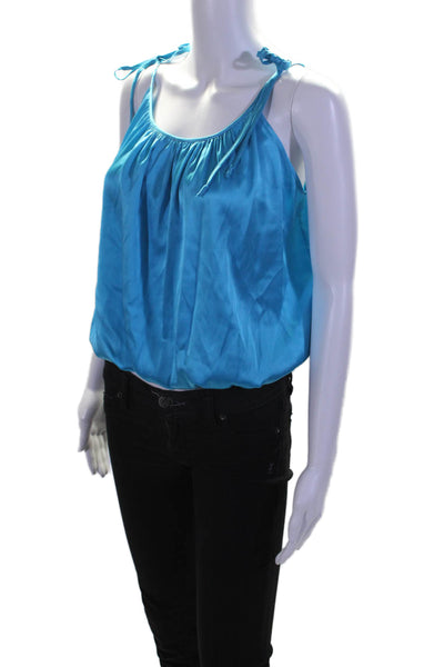 Ramy Brook Womens Silk Blue Scoop Neck Elastic Sleeveless Blouse Top Size XS