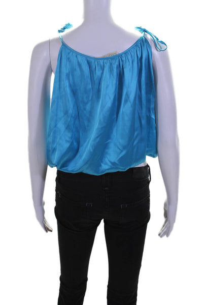 Ramy Brook Womens Silk Blue Scoop Neck Elastic Sleeveless Blouse Top Size XS