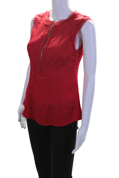 Nanette Lepore Womens Bright Red Silk Front Zip Long Sleeve Blouse Top Size 4