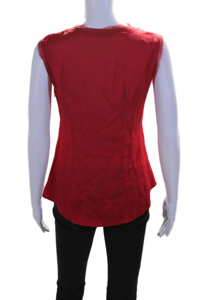 Nanette Lepore Womens Bright Red Silk Front Zip Long Sleeve Blouse Top Size 4