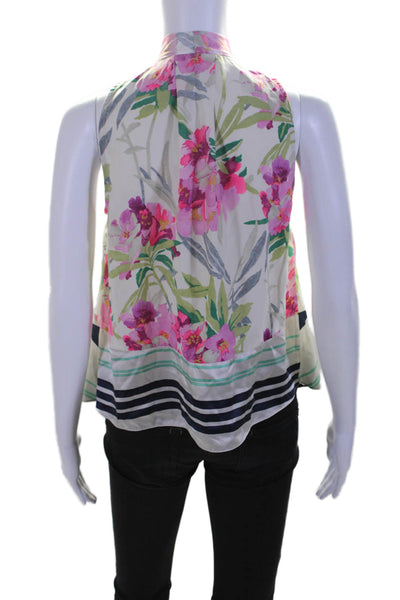 Elizabeth and James Womens Silk Beige Floral Tie Front V-Neck Blouse Top Size XS