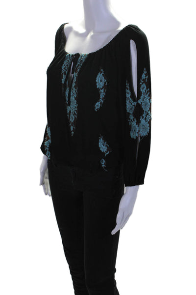 Vanita Rosa Womens Black Wool Lace Off Shoulder Long Sleeve Blouse Top Size M