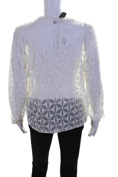 TJ Collection Womens Silk White Embroidered V-Neck Long Sleeve Blouse Top SizeXS