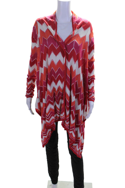 BCBGMAXAZRIA Womens Red Orange Printed Silk Open Knit Cardigan Sweater Top SizeS