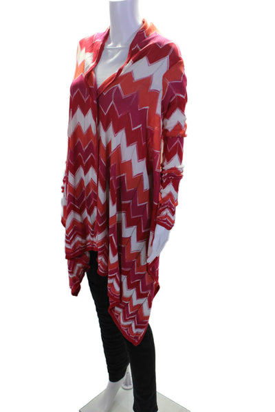 BCBGMAXAZRIA Womens Red Orange Printed Silk Open Knit Cardigan Sweater Top SizeS