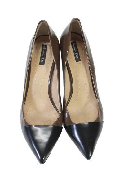 Massimo Dutti Womens Leather Pointed Cap Toe Pumps Brown Black Size 9US 39EU