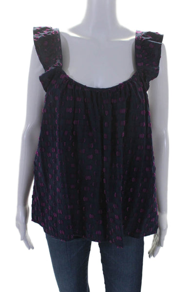 Xirena Womens Cotton Rue Polka Dot Textured Tank Top Moonset Blue Size XL