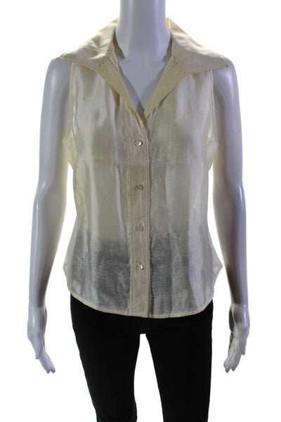 Yansi Fugel Womens Button Down Collared Button Down Tank Top White Size Small