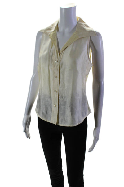 Yansi Fugel Womens Button Down Collared Button Down Tank Top White Size Small