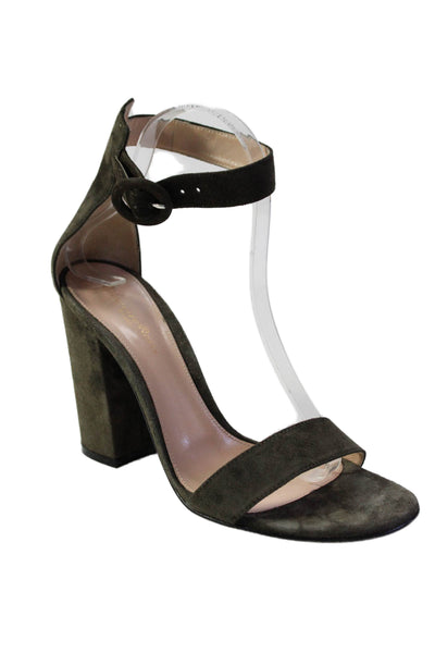 Gianvito Rossi Womens Suede Ankle Strap Sandal Heels Green Size 39.5 9.5