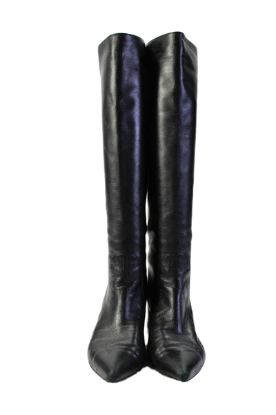 Gianvito Rossi Womens Leather Pointed Toe Knee High Boots Black Size 39.5 9.5