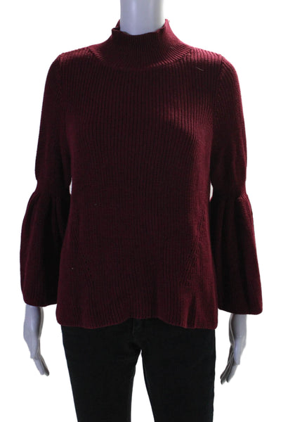 525 America Womens Pullover Flare Sleeve Mock Neck Sweater Red Size Medium