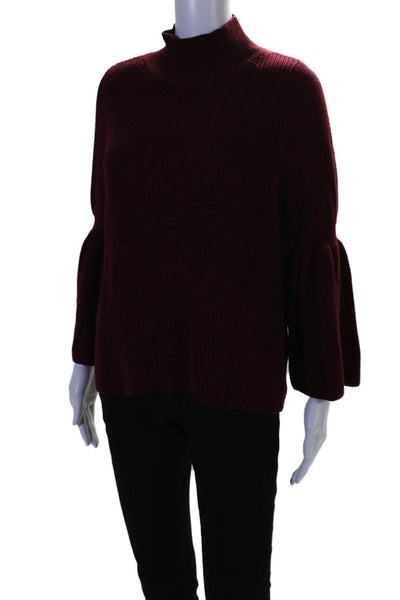 525 America Womens Pullover Flare Sleeve Mock Neck Sweater Red Size Medium