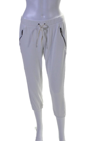 Pam & Gela Womens Drawstring Waist Cropped Sweatpants White Cotton Size Medium