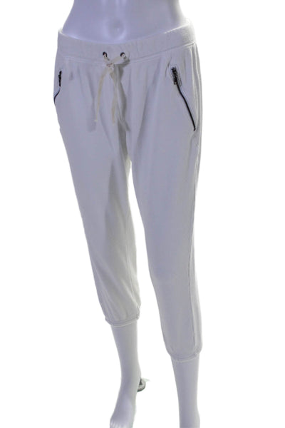 Pam & Gela Womens Drawstring Waist Cropped Sweatpants White Cotton Size Medium