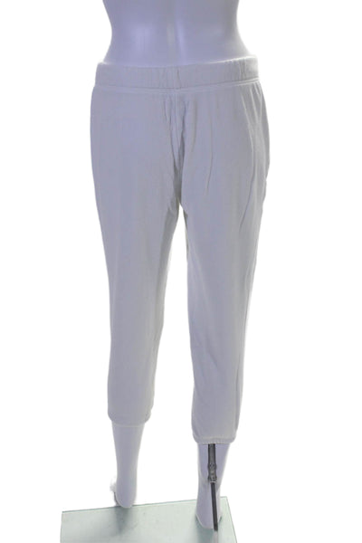 Pam & Gela Womens Drawstring Waist Cropped Sweatpants White Cotton Size Medium