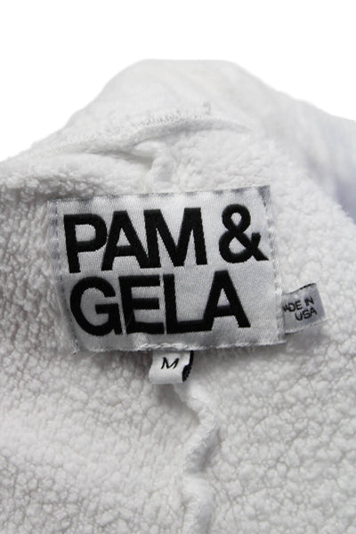 Pam & Gela Womens Drawstring Waist Cropped Sweatpants White Cotton Size Medium