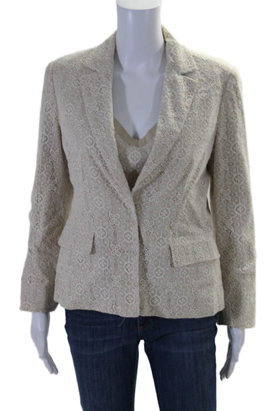 Elie Tahari Womens Cotton Lace Cropped Tank Two Button Blazer Set Beige Size 8