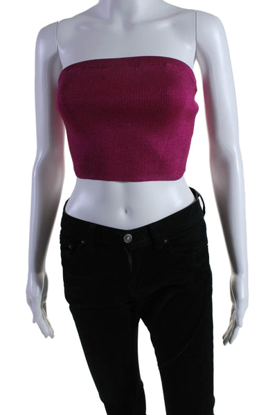 NBD Womens Stretch Knit Square Neck Strapless Cropped Tube Top Pink Size XS