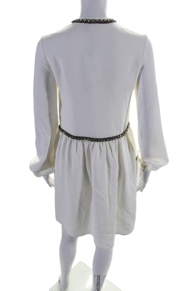 Dice Kayek Womens White Crystal Embellished Long Sleeve Shift Dress Size 34