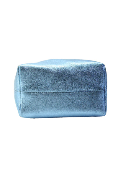 EERA Womens Zip Top Single Handle Small Metallic Pouch Handbag Blue Leather