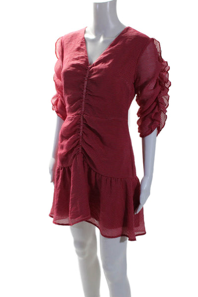 Keepsake Women's V-Neck Short Sleeves Ruffle Tiered Mini Dress Red Size M