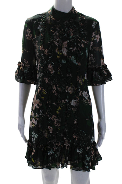 Isabel Garcia Women's Short Sleeves Ruffle Tiered Floral Mini Dress Size S