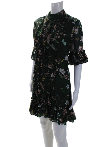 Isabel Garcia Women's Short Sleeves Ruffle Tiered Floral Mini Dress Size S