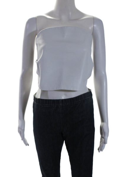 Anveglosa Women's Square Neck Sleeveless Leather Cropped Top White Size M