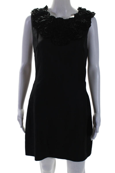 Milly Of New York Womens Silk Ruffled Applique Sleeveless Dress Black Size 4