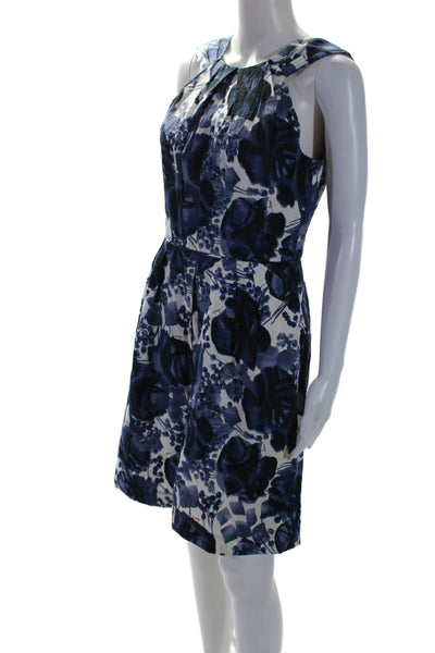 Milly Of New York Womens Floral Print Sleeveless Dress White Blue Size 8