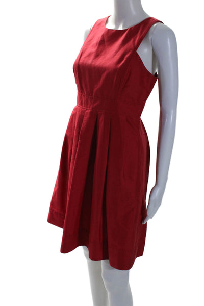 Shoshanna Womens Sleeveless Pleated A Line Knee Length Dress Red Cotton Size 6