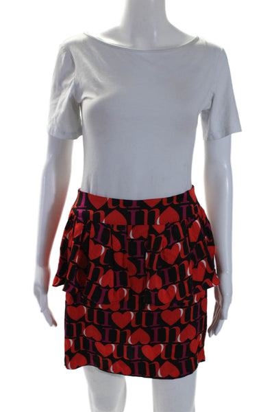 Milly Of New York Womens Silk Heart Print Peplum Skirt Black Red Size 6