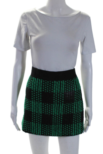 Milly Of New York Womens Woven Knit Mini Skirt Black Green Wool Blend Size 6