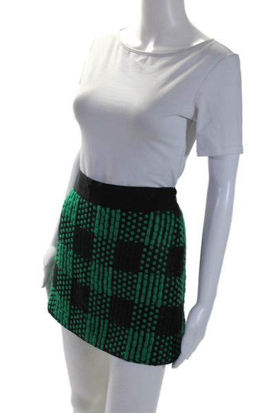 Milly Of New York Womens Woven Knit Mini Skirt Black Green Wool Blend Size 6