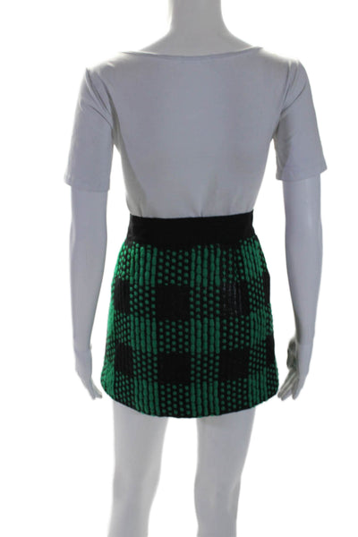 Milly Of New York Womens Woven Knit Mini Skirt Black Green Wool Blend Size 6