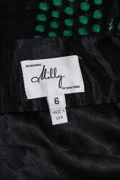 Milly Of New York Womens Woven Knit Mini Skirt Black Green Wool Blend Size 6