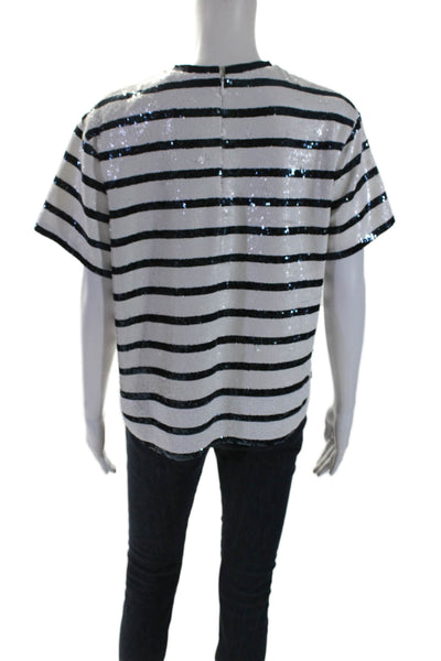 Polo Golf Ralph Lauren Womens Short Sleeve Striped Top Sequin White Medium