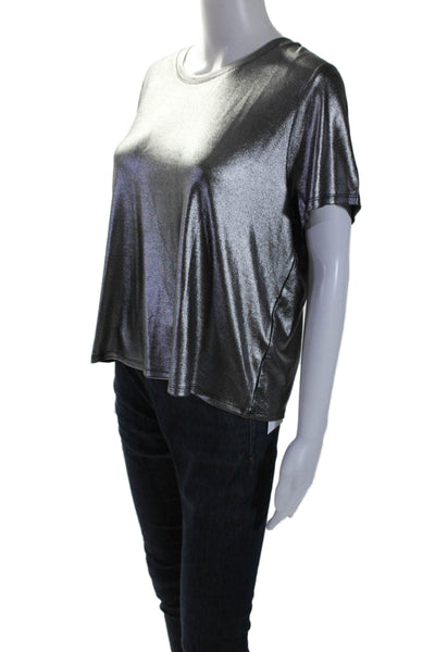 Porridge Anthropologie Womens Short Sleeve Crew Neck Top Silver Size Large