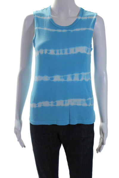 Theory Womens Sleeveless Scoop Neck Tank Top Blue White Size Large