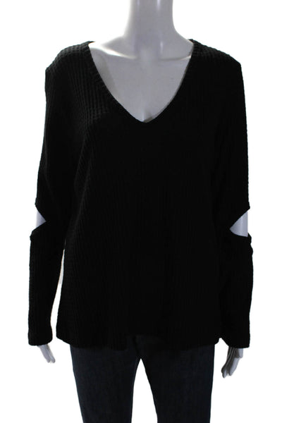 LNA Womens Long Sleeve V Neck Thick Knit Sweater Black Size Large