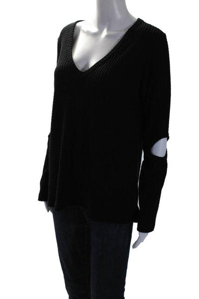 LNA Womens Long Sleeve V Neck Thick Knit Sweater Black Size Large