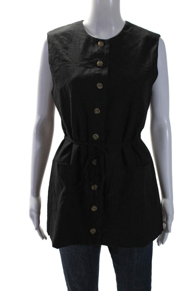 Commense Womens Slim Fit Button Down Long Vest Black Size Large